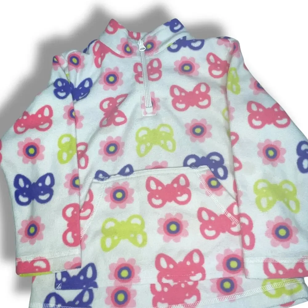 Hanna Andersson Fleece Jacket Coat Butterfly Sz 5 110 cm 1/4 Zip Pullover Pink
